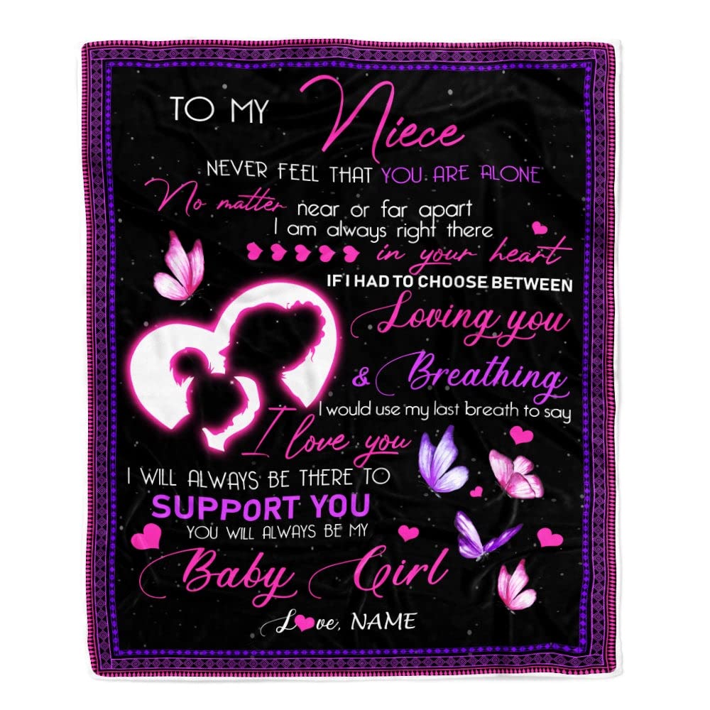 CenturyTee Personalized to My Niece Blanket from Aunt Auntie You Will Always Be My Baby Girl Butterfly Niece Birthday Christmas Customized Fleece Blanket (30 x 40 in Baby Size)