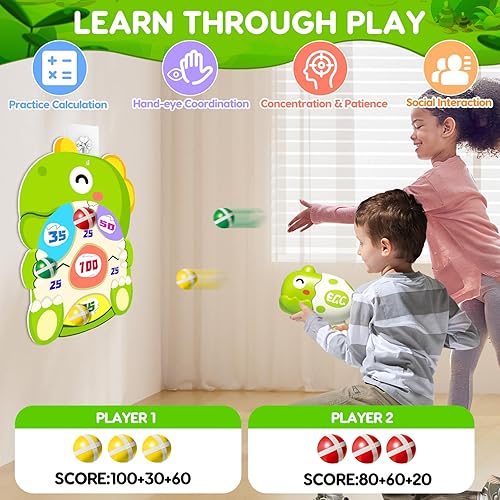 Miniatura 2 de Juegos de disparos de dinosaurios para niños con 12 bolas adhesivas de velcro, pistolas de juguete de dinosaurio para niños y niñas 2-4-6-8 juguetes