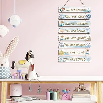 KAIRNE Inspirational Quotes Wall Art,Watercolor Inspirational Wood Sign,Mermaid Motivational Quote Wall Decor for Nursery,Coral Positive Phrases for Girls Bedroom Decorations