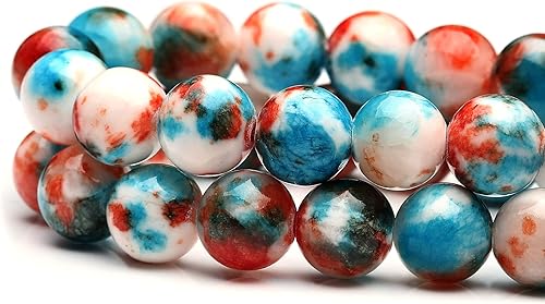 Miniatura 2 de Youngbling Cuentas de piedras preciosas naturales para hacer joyas, cuentas redondas de piedra lisa pulidas de jade azul y naranja de 0.236