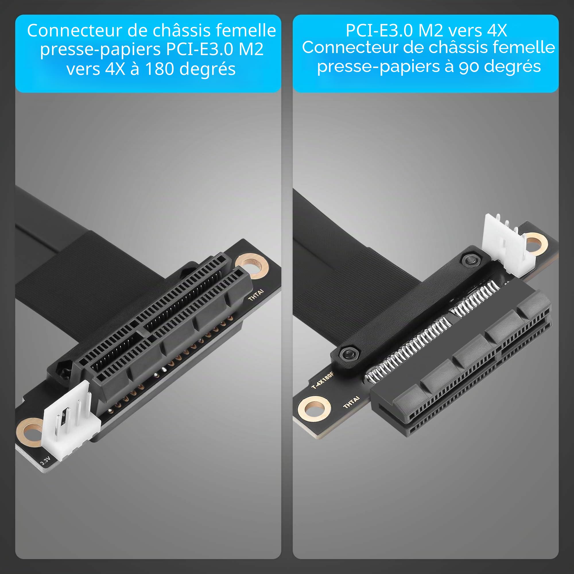 CERRXIAN M.2 NGFF NVMe M Key vers PCIE 3.0 4X Carte Adaptateur Riser pour Carte Graphique M.2 Clé M vers PCI-E 4X Câble d'extension (90°)