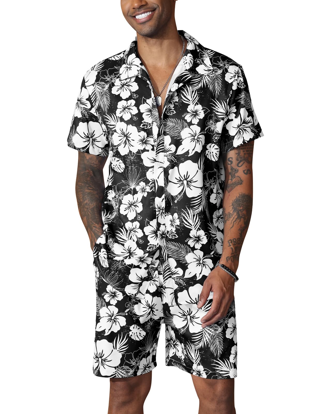 Fastkoala Hombre Hawaianos Chándales Set Conjuntos Trajes de Verano Chándal Playa Tropicales flores Estampado