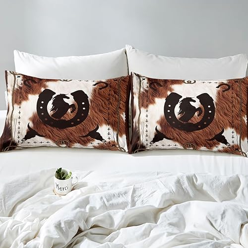 Miniatura 6 de Juego de ropa de cama de piel de vaca para niños, funda de edredón con patrón de caballo para niños, adolescentes, decoración de dormitorio, estilo
