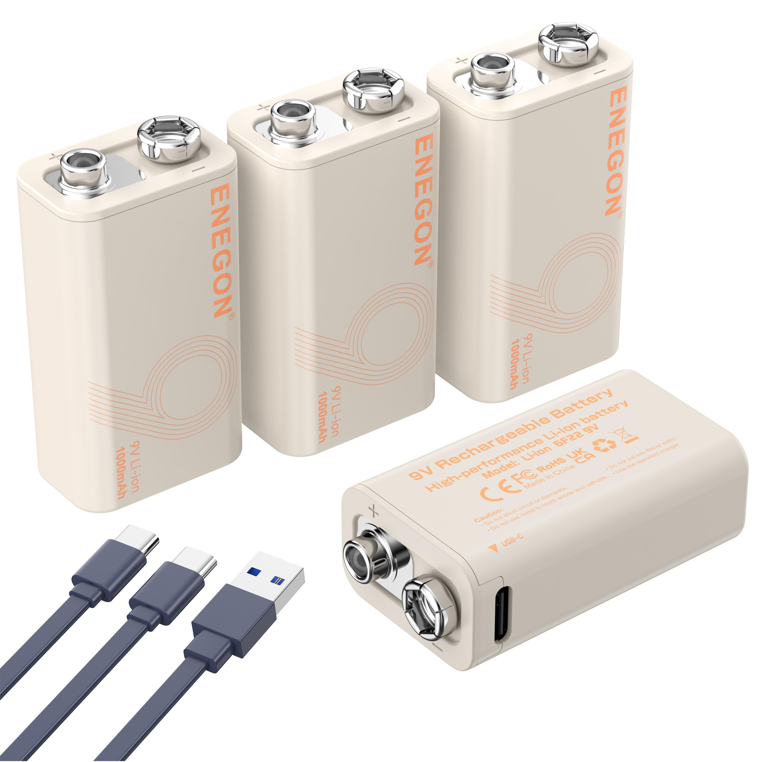 Batteria Ricaricabile ENEGON 9V 1000mAh Con Porta Type-C, Carica Rapida In 2 Ore, Per Multimetri, Microfoni Wireless E Rilevatori Di Fumo - 5