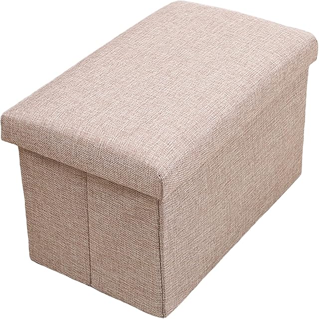 DRSUMLF Storage Ottoman Folding Organizer Foot Stools, Linen Cube Footrest Single Seat, Foldable Organize Storage Chest Box with Lids