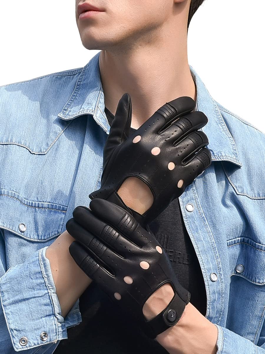 [ジー エス ジー] 革手袋 メンズ ドライビンググローブ 夏用 レザー 薄手 羊革 手袋 メンズ 車 裏地なし 運転グローブ 穴あき ドライバー ドライブ用 プレセント ギフト 170806