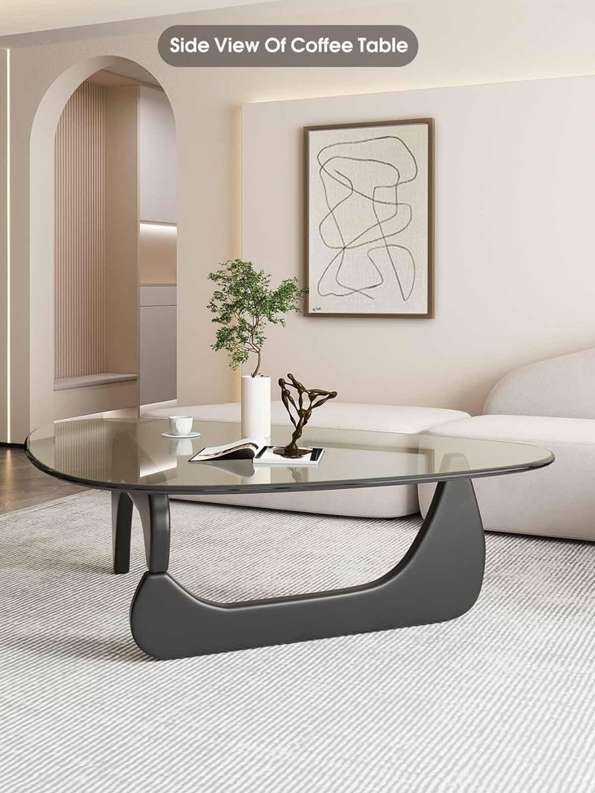 Tavolino da caffè Ellipse con piano in vetro: noce naturale, design moderno - Italia