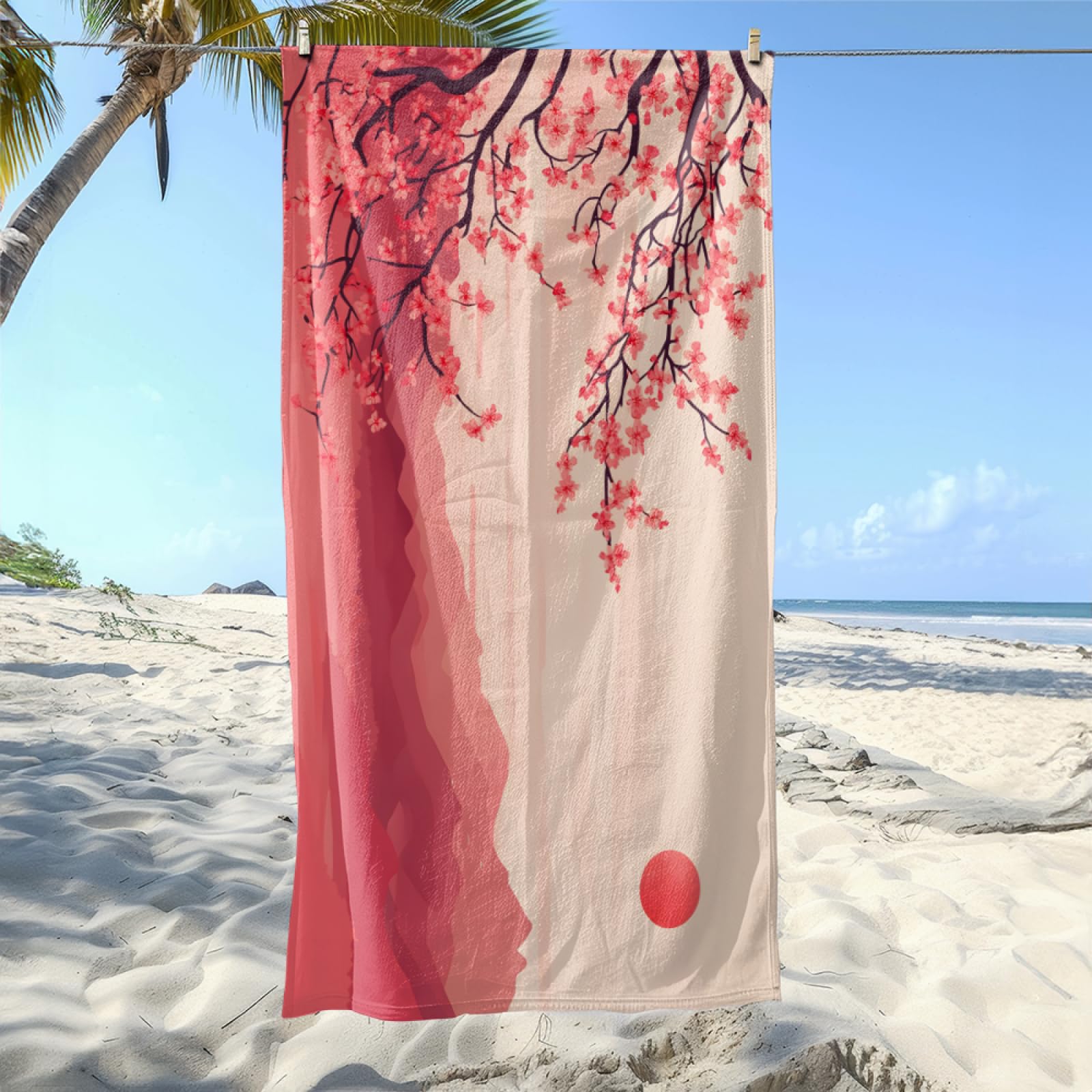Toalla Playa Flor Roja Beige Toalla Playa Grande Piscina Microfibra Toallas Baño Sin Arena Beach Towel Absorbente Secado Rápido Toallas de Baño Ducha para Viajes,Natación,Camping 100x200cm