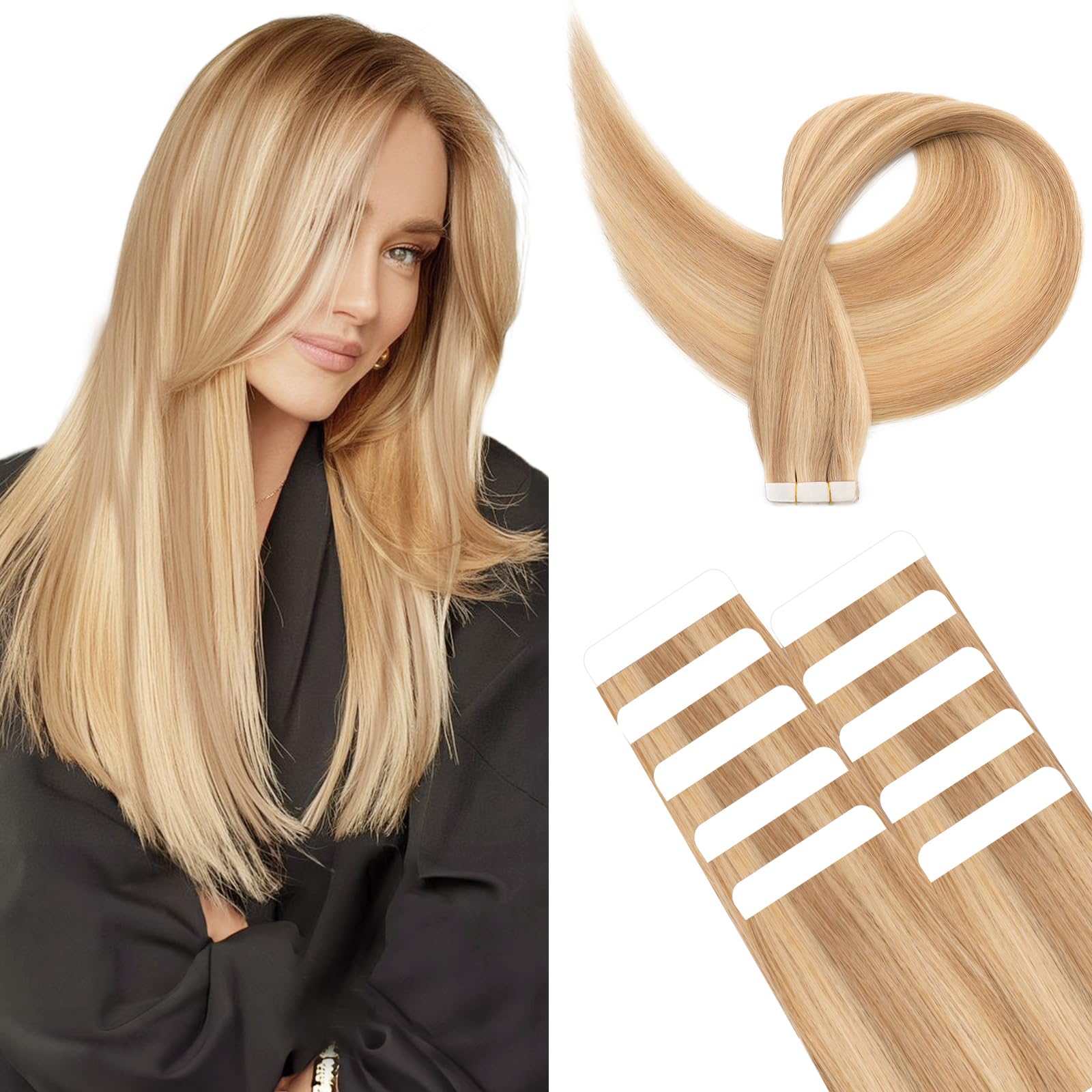 TESS Human Hair Tape In Extensions Real Hair Invisible Thin Type 10 Pcs 15G Lightweight For Highlight Straight Short