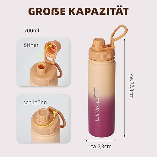 Miniatura 6 de Botella de agua aislada, botella de doble pared de 12 onzas para bebidas frías y calientes, botellas de agua de viaje de acero inoxidable a prueba