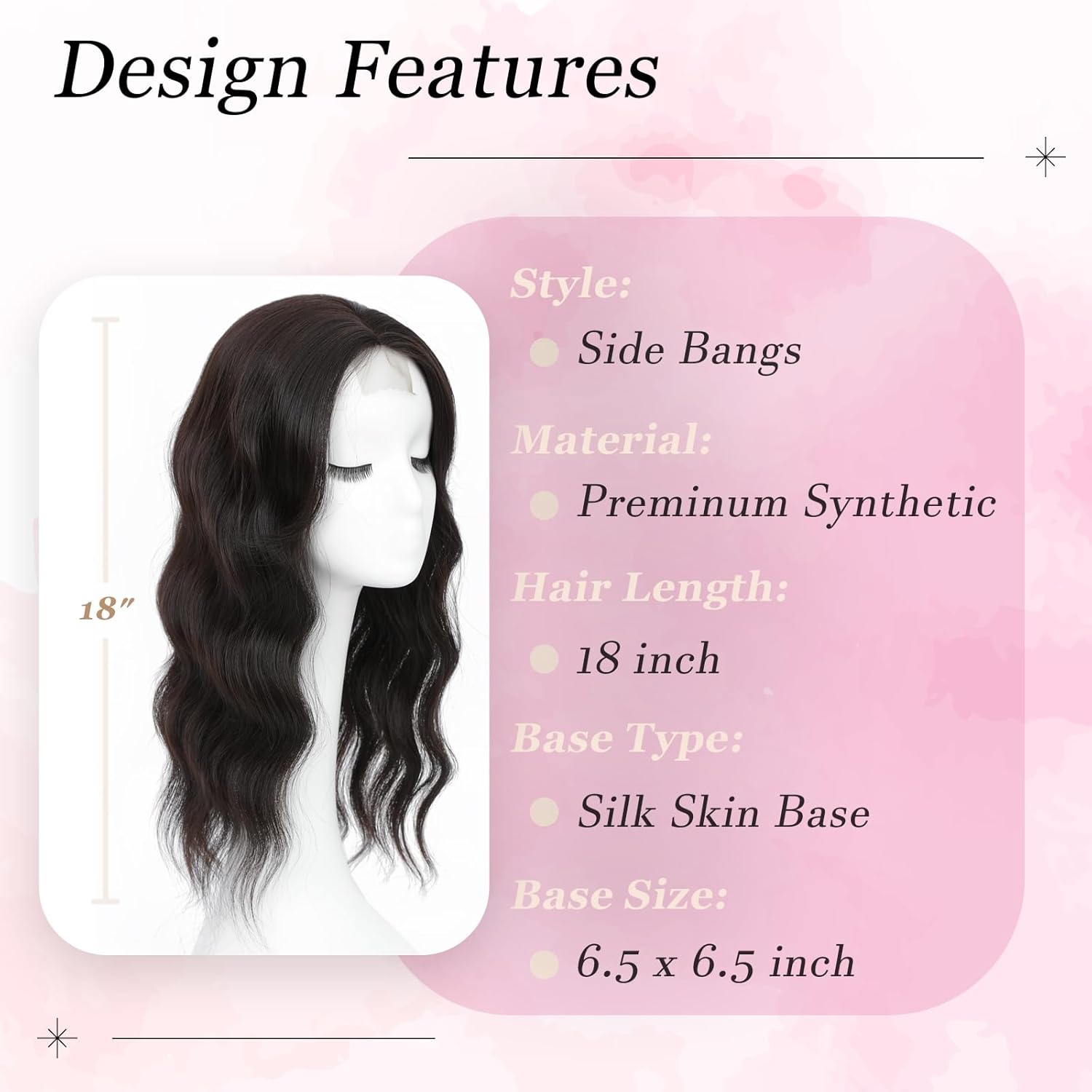 Hair Topper, 360° 3D Hair Toppers for Women with Thinning Crown, 18 Inch Long Wavy Curly Hair Pieces Clip in Bangs (Brown Black, 18 inch, Side Bangs)
