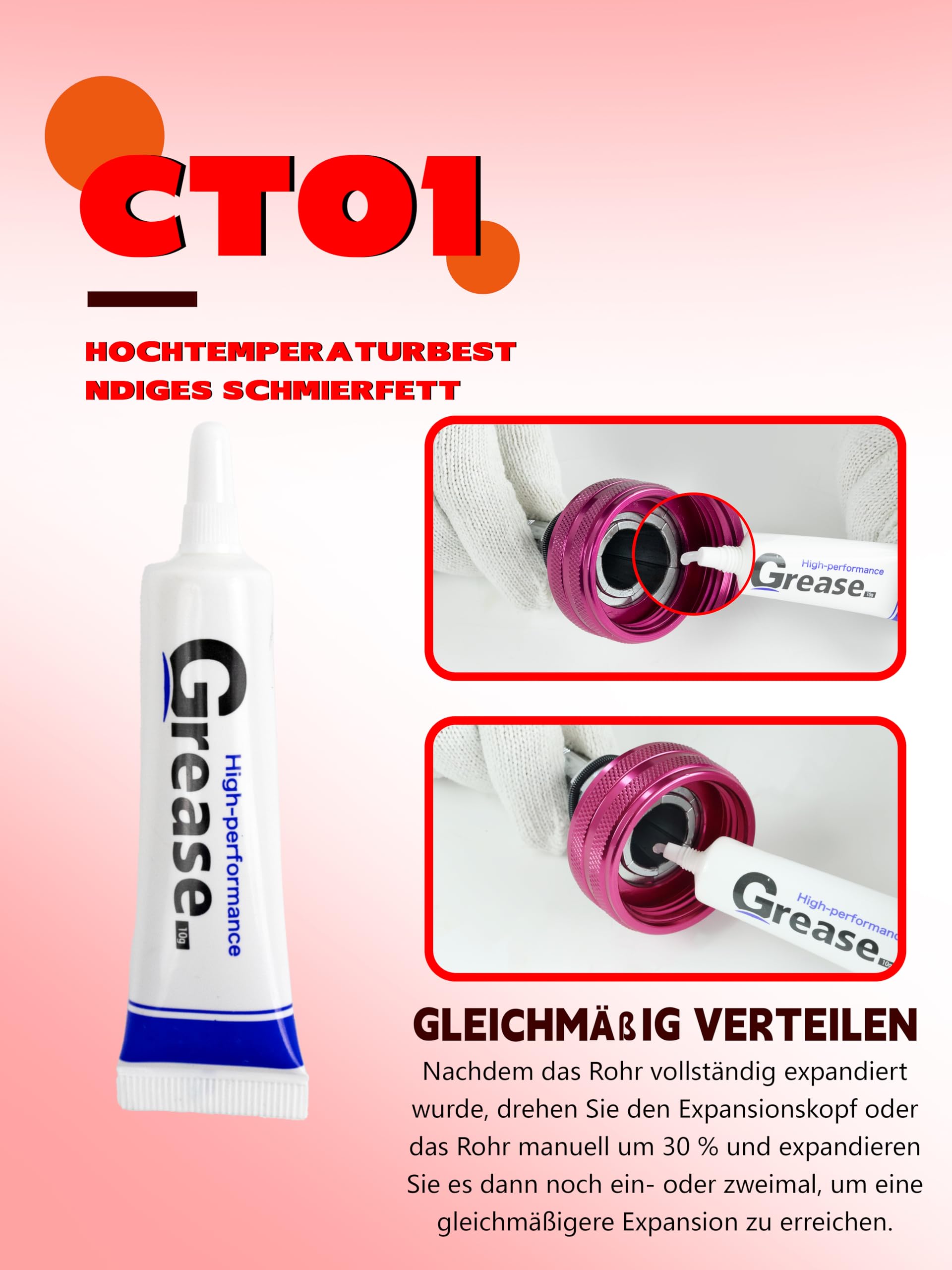 AMZCNC AMZ-F1960 - Set di attrezzi per espansione PEX, 16 mm, 20 mm, 25 mm, 32 mm, testa di espansione, per tubi in PEX (16 mm, 20 mm, 25 mm, 32 mm), AMZ-F1960