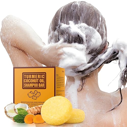 Miniatura 9 de Barra de champú de jengibre, paquete de 2 barras de champú de jabón de cúrcuma para fortalecer el cabello débil o dañado, crecimiento y crecimiento