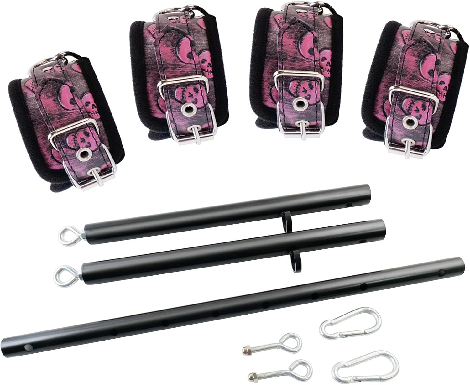 Spreader Bar Heavy Duty Stainless Steel Expandable Black Bar with 4pcs PU Black-Pink Adjustable Strap,Sports Aid Training Fitness Gear Pilates Aid Kit, Home Restore Pilates Indoor Yoga Set