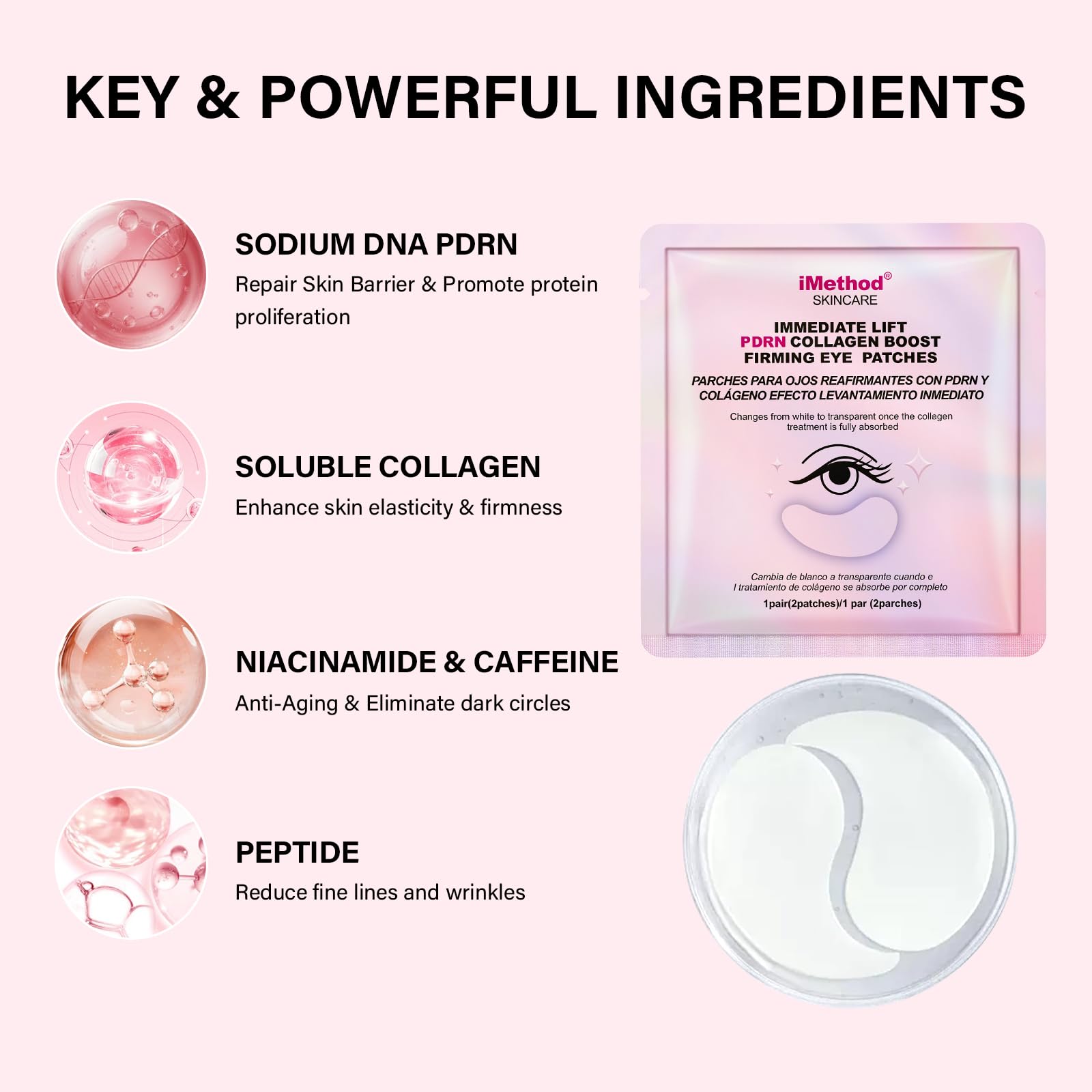 iMethod PDRN Collagen Boost Eye Patches – Under Eye Mask, Instant Lift Eye Mask per ridurre le linee sottili, rinforzare sotto gli occhi per cerchi scuri, occhi gonfi, 8 paia