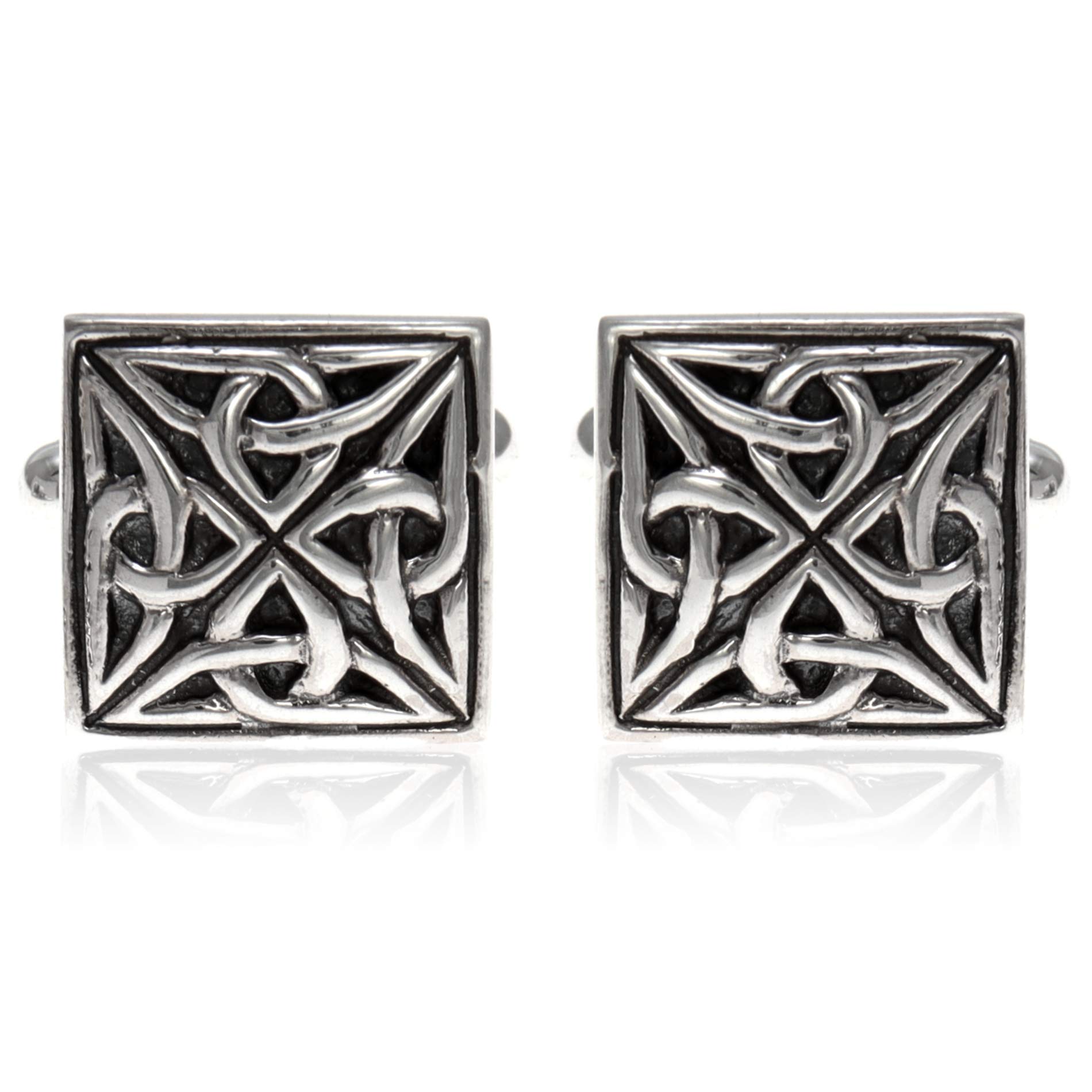 Alexander CastleSterling Silver Celtic Oxidised Square Cufflinks with Presentation Gift Box. Great gift for a man on a birthday or Christmas