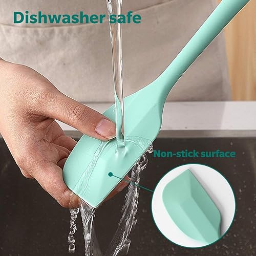 Miniatura 5 de Wanbasion 5 espátulas de silicona resistentes al calor de 10.8 pulgadas, color verde menta, aptas para lavavajillas, para mezclar utensilios de