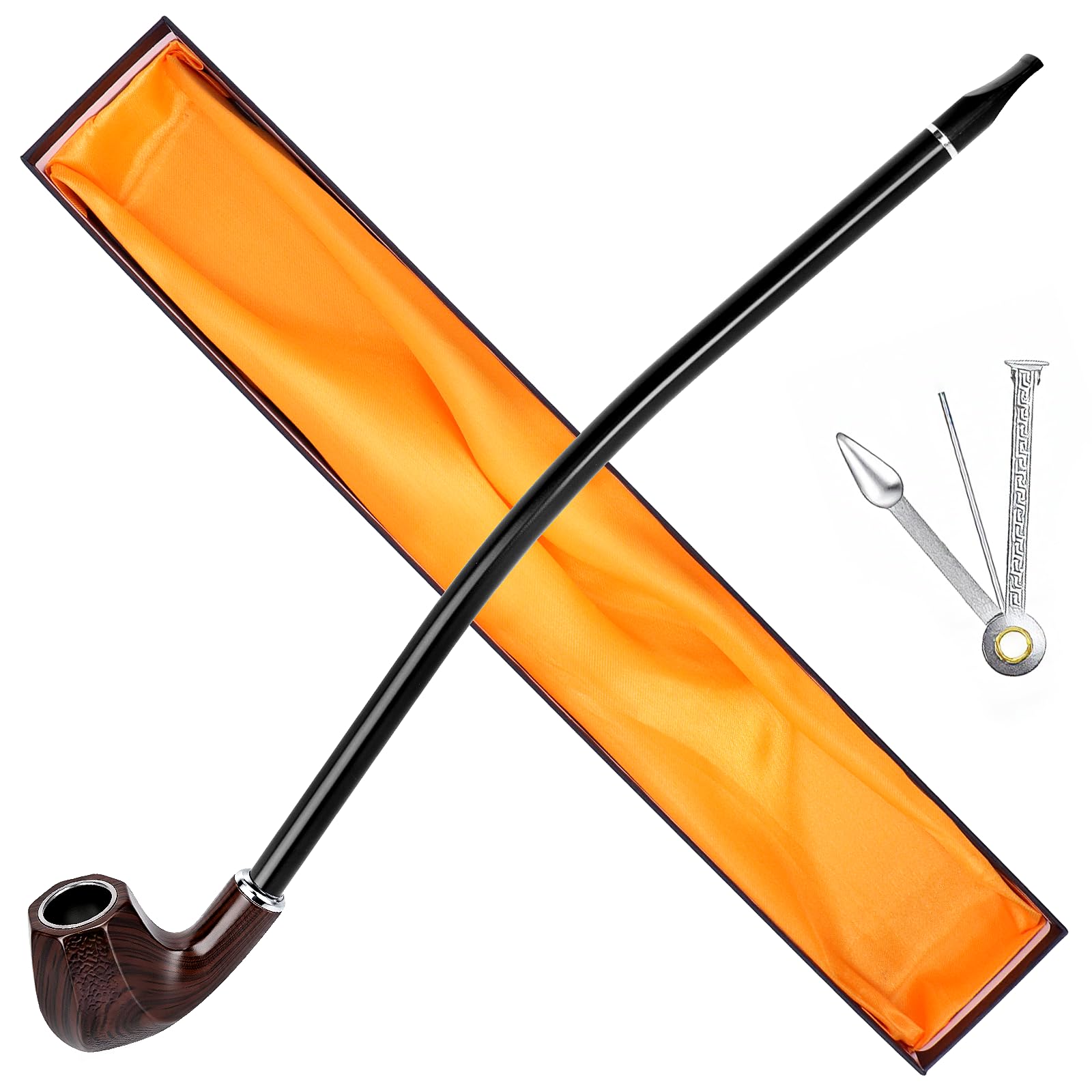 Hysagtek 16'' Churchwarden Tobacco Pipe - Exquisite Wooden Churchwarden Tobacco Pipe Long Stem Smoking Pipes with Cleaning Tool Kit and Gift Box