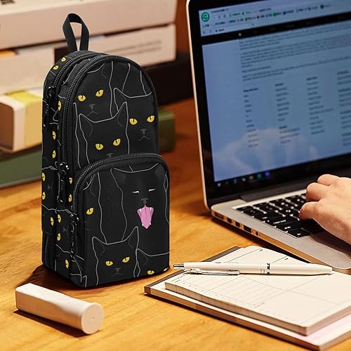 Miniatura 6 de Estuche para lápices de gatos negros de gran capacidad para niñas y niños, estuche para lápices con cremallera para adultos, mujeres, niños,