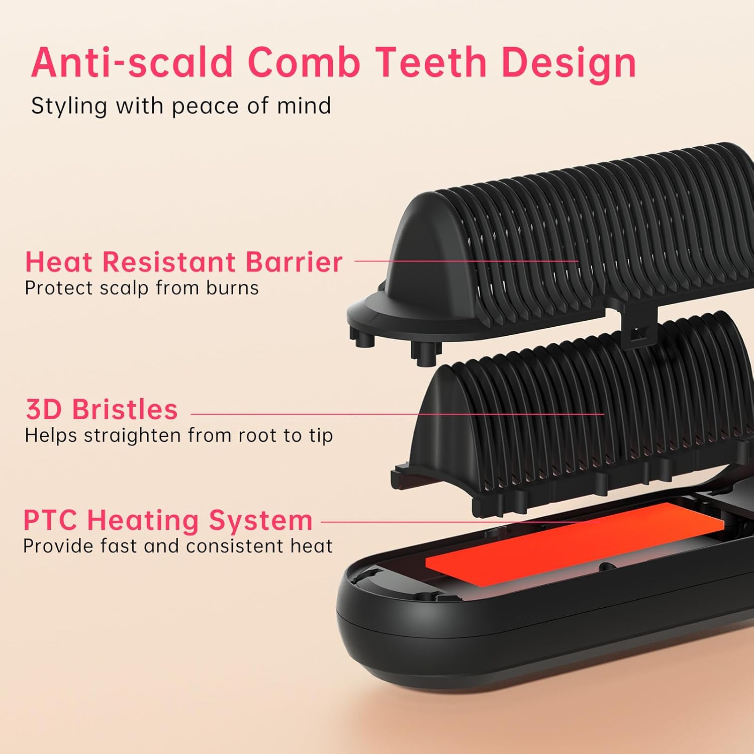 Hair Straightener Brush with 9 Temps - Negative Ionic Straightening Brush for Hare Care, Ceramic Straightener Comb with Anti-Scald Design, 30s Fast Heating & Auto-Off, Dual Voltage