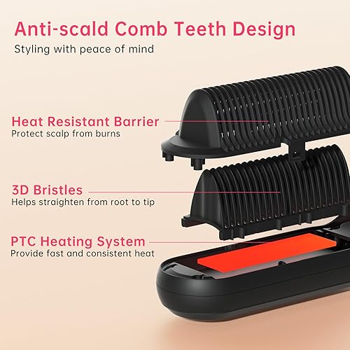 Miniatura 3 de Cepillo alisador de cabello con 9 temperaturas, cepillo alisador iónico negativo para el cuidado de la liebre, peine alisador de cerámica con diseño