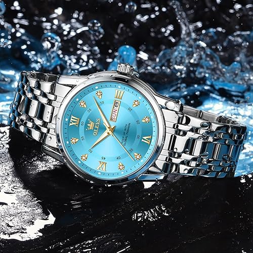 Miniatura 8 de OLEVS Reloj para hombre clásico vestido de negocios analógico cuarzo acero inoxidable impermeable luminoso fecha diamante hombres reloj de plata