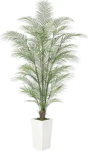 GarveeHome 6FT 72IN Faux Areca Palm Plants Fake Palm Tree w/ 44 Realistic Trunks & Full Lifelike Palm Leaves Artificial Dypsis Lutescens Plants for Indoor Home Décor with Trapezoidal Prism White Pot