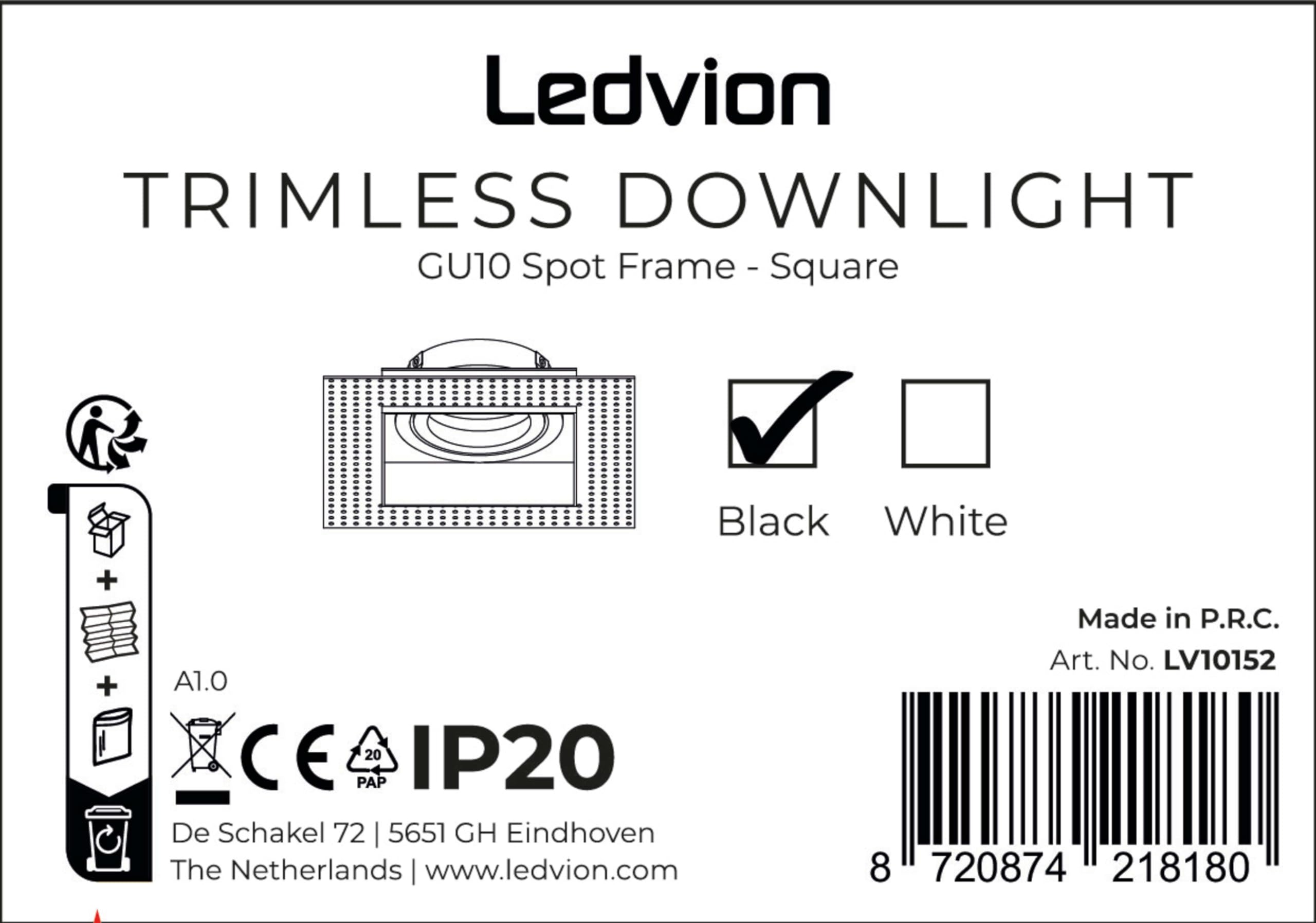 Ledvion 6er Set LED Einbaustrahler Schwarz 4.9W RGB CCT dimmbar smart | Einbaumass 130x130mm; Fuer trockene Innenraeume wie Wohnzimmer Kueche und Flur