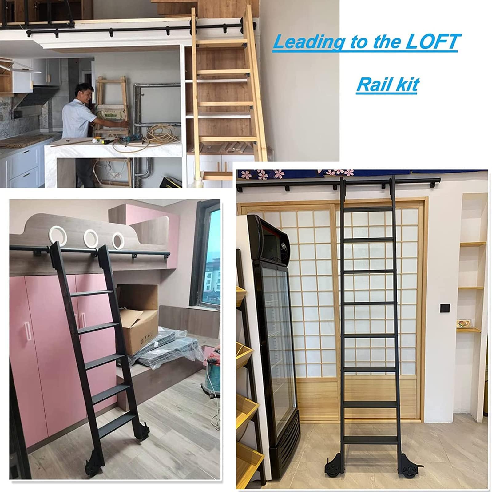 Kit De Herrajes Para Escalera Corredera De Biblioteca Con Ruedas De 3,3 Pies A 20 Pies (sin Escalera) Riel/riel Redondo + Accesorios De Extensión, Para El Hogar/interior/lo(Size:8ft/244cm Track Kit)