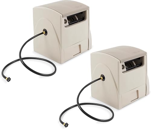 2 Pack Automatic Rewind Garden Hose Reel, 100 ft. 5/8 in. Vinyl Hose Holder, Light Taupe