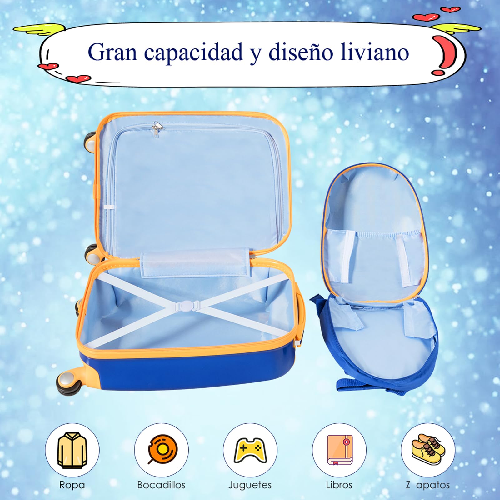 COSTWAY Maleta Infantil Niños, Equipaje de Viaje con Mochila, Equipaje Infantil con Ruedas Universales y Mango Ajustable, Juego de Mochila y Maleta Cabina Trolley