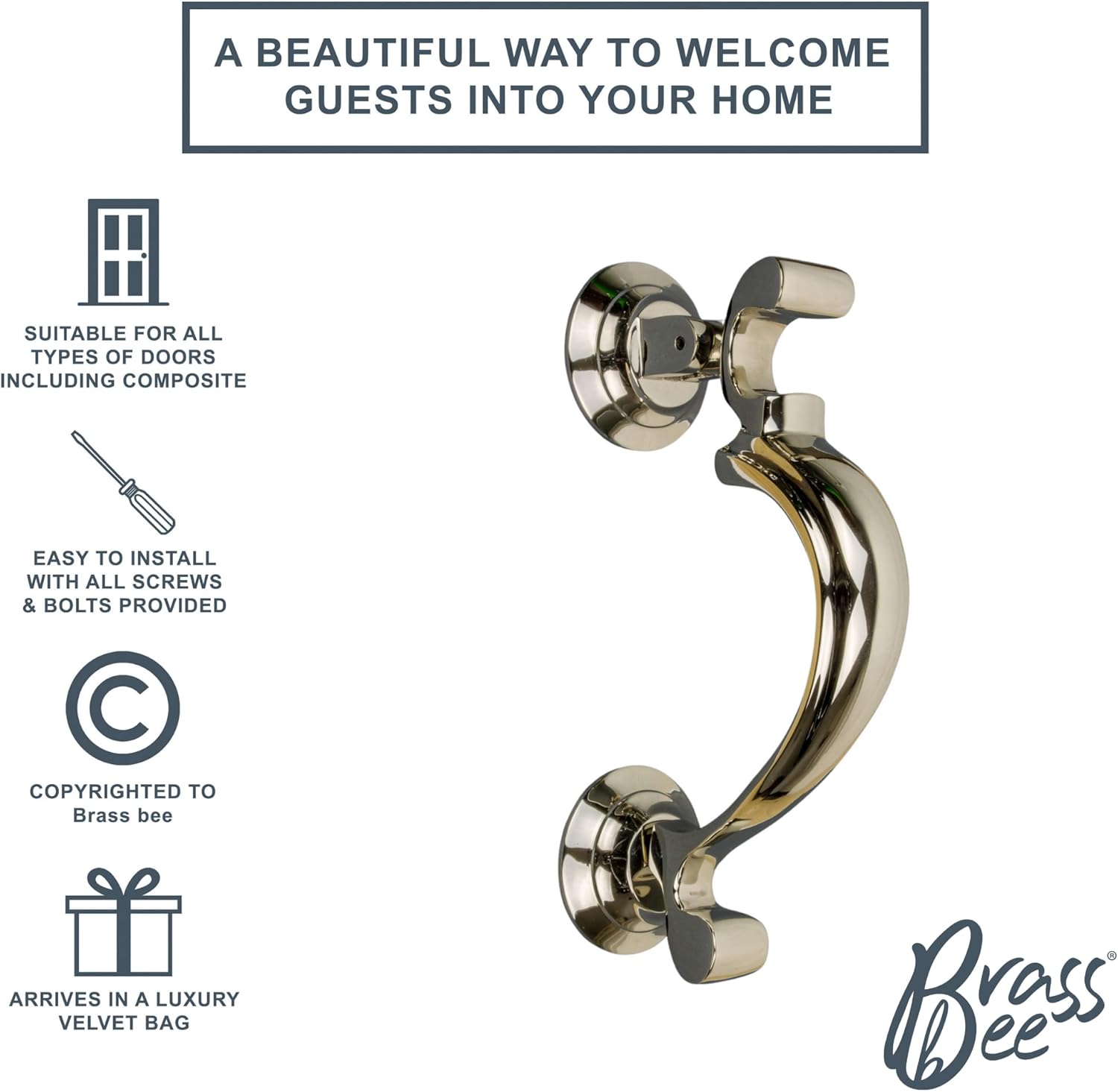 Silver Doctor Door Knocker for Front Door | Polished Solid Brass Silver Knockers with Strike Plate | UPVC | Doctor Front Door Furniture with a Unique Design