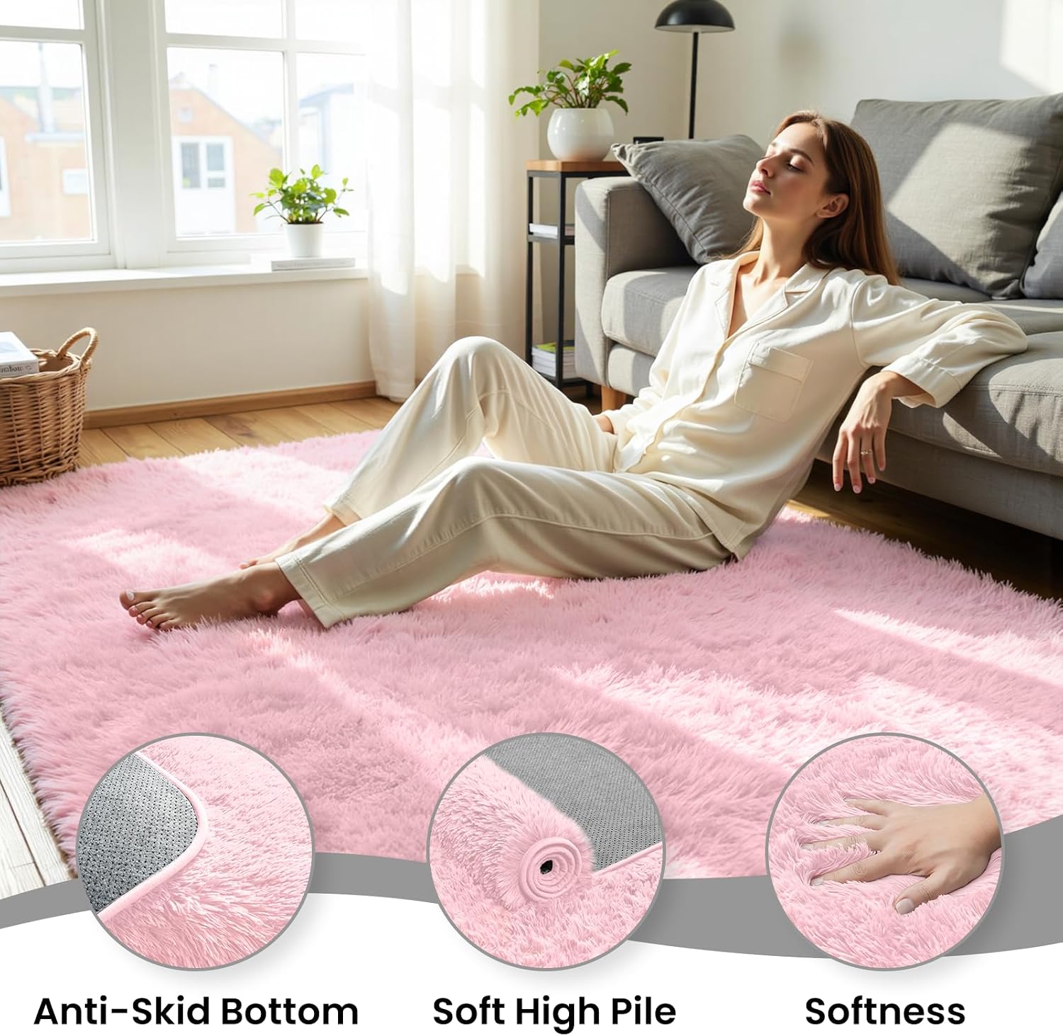4x6 Area Rug for Living Room, Ultra Soft Fluffy Pink Rugs for Bedroom, Non Slip Large Shag Carpet, Fuzzy Plush Nursery Rug, Thick Washable Indoor Floor Carpets for Kids Office Dorm Home Decor thumbnail