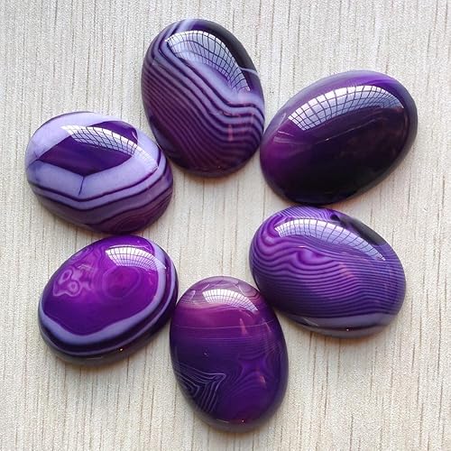 6 unidslote 1.181x1.575 in Cabujón Natural Raya Cabujón Cuentas ovaladas para la fabricación de joyas (Color  Púrpur