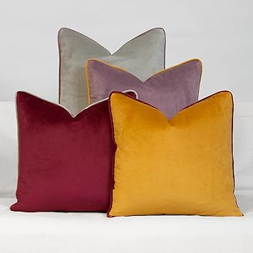 Decorative Throw Pillow Set of 4, 18" x 18" Solid Colorful Velvet Accent Pillow Covers, Jewel Tones
