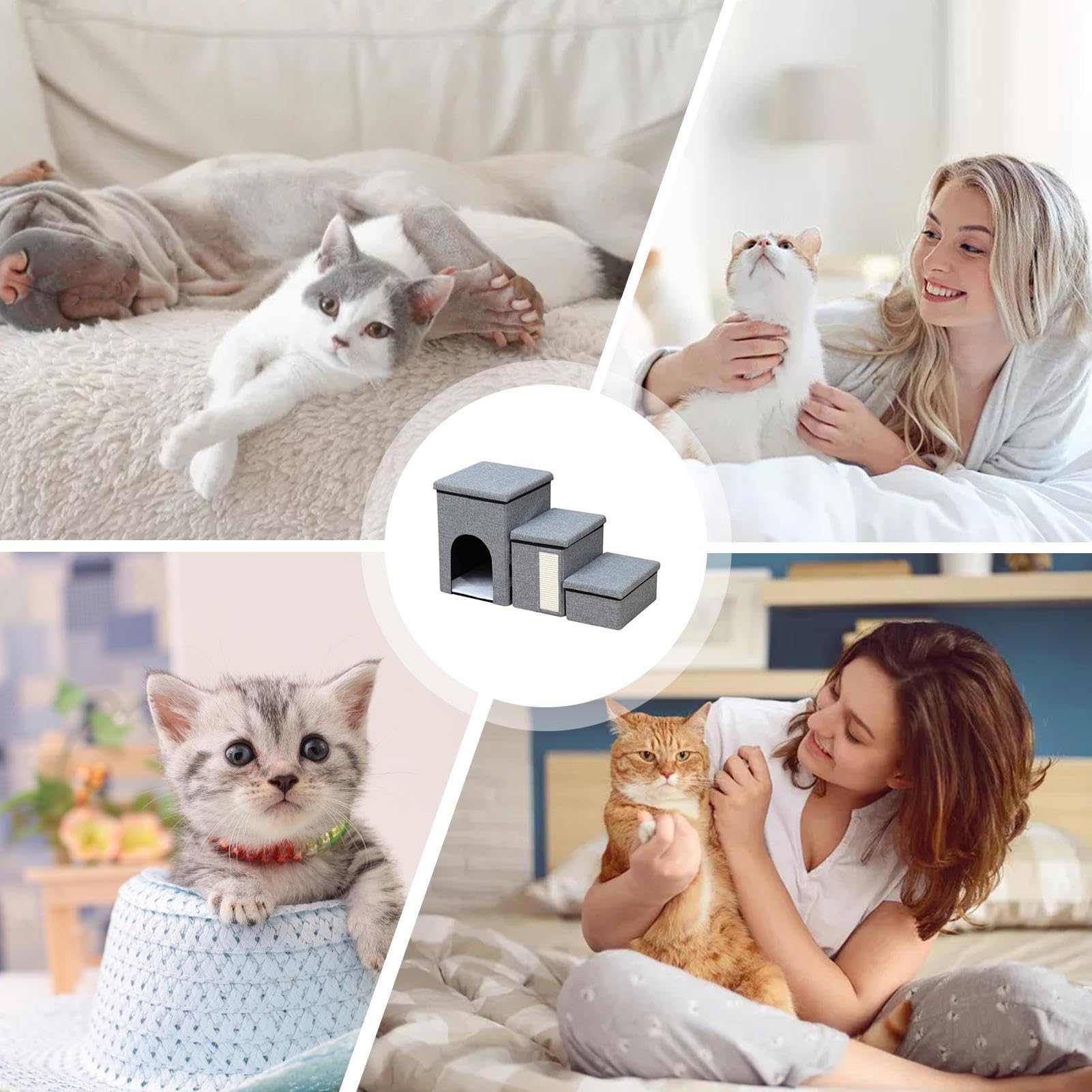 Gradini per animali domestici – 40 cm di altezza, pieghevole per gatti | Lampada per cani, e durevole, resistente all'usura e stabile, per cani anziani, gatti, zim