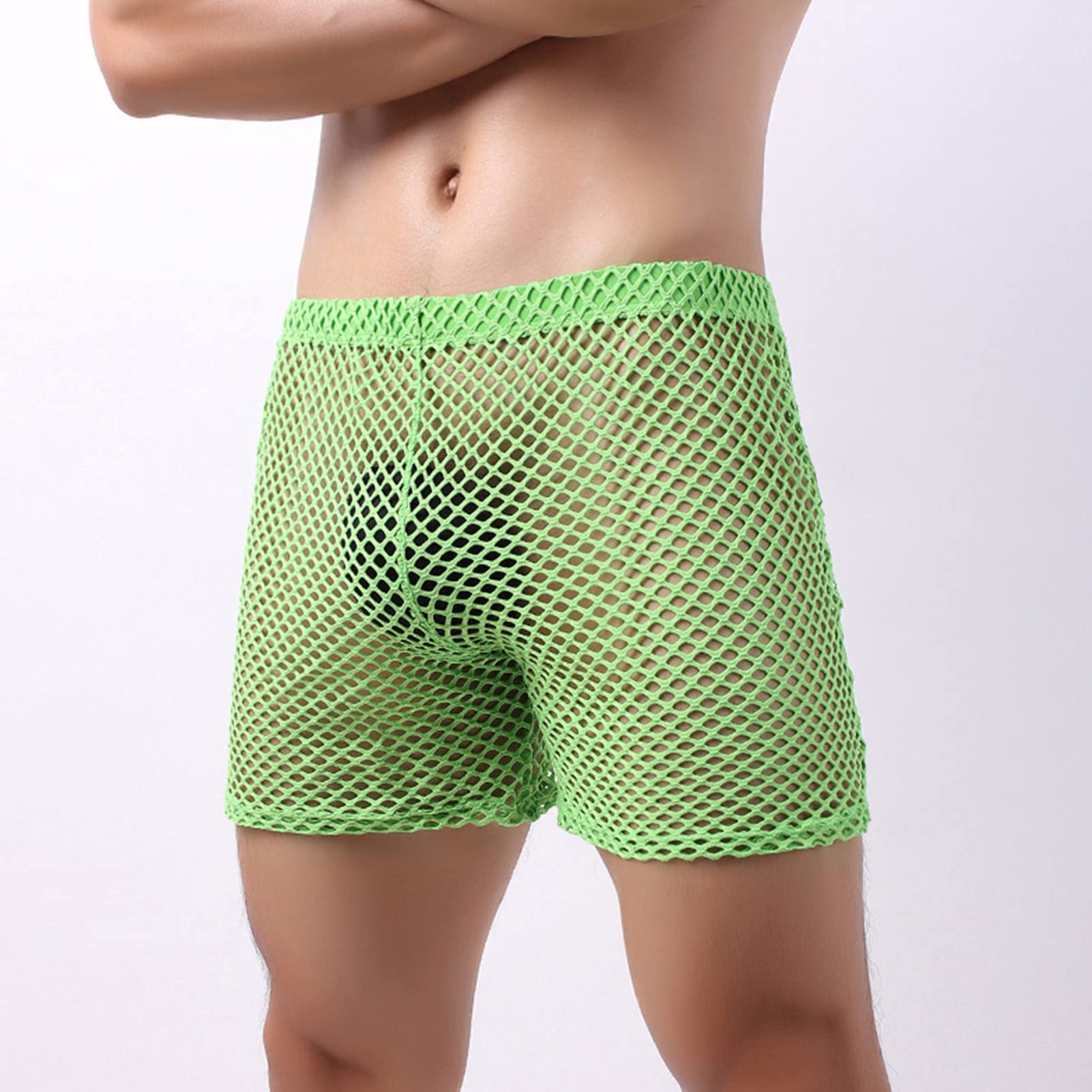 Maiyifu-GJ Men's Sleeveless Fishnet Tank Top Mesh Sheer Muscle Workout Vest See Through Boxer Briefs Trunks Underwear (Green 3,X-Large)