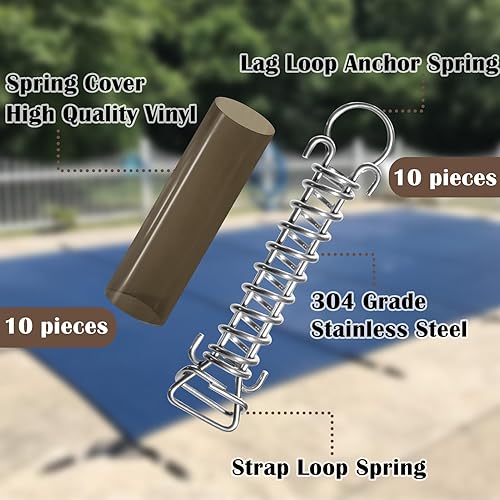 Miniatura 3 de Paquete de 10 resortes de acero inoxidable para cubierta de piscina, cubierta de piscina, resorte de acero inoxidable con tapón en D y manguitos de