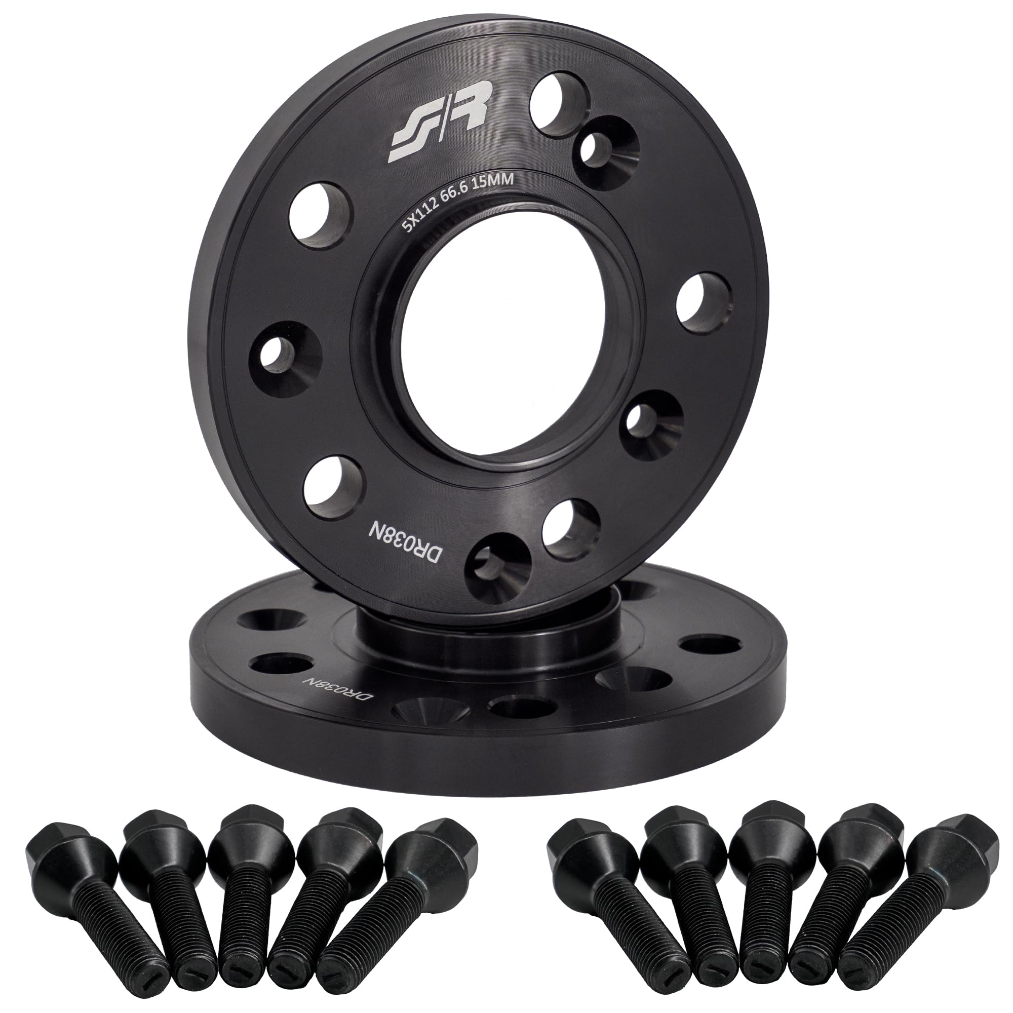 Simoni Racing DR038N/B16N - Kit 2 Distanziali Neri in Alluminio con bulloneria 15 mm 5X112 Centraggio 66,6