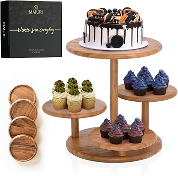 4 Tier Cupcake Stand, Cupcake Tower Stand 50 Cupcakes, Coasters Set of 4 Free, Halloween Cupcake Stand, Wooden Dessert Display for Birthday, Perfect for Tiered Cake Stand Enthusiasts