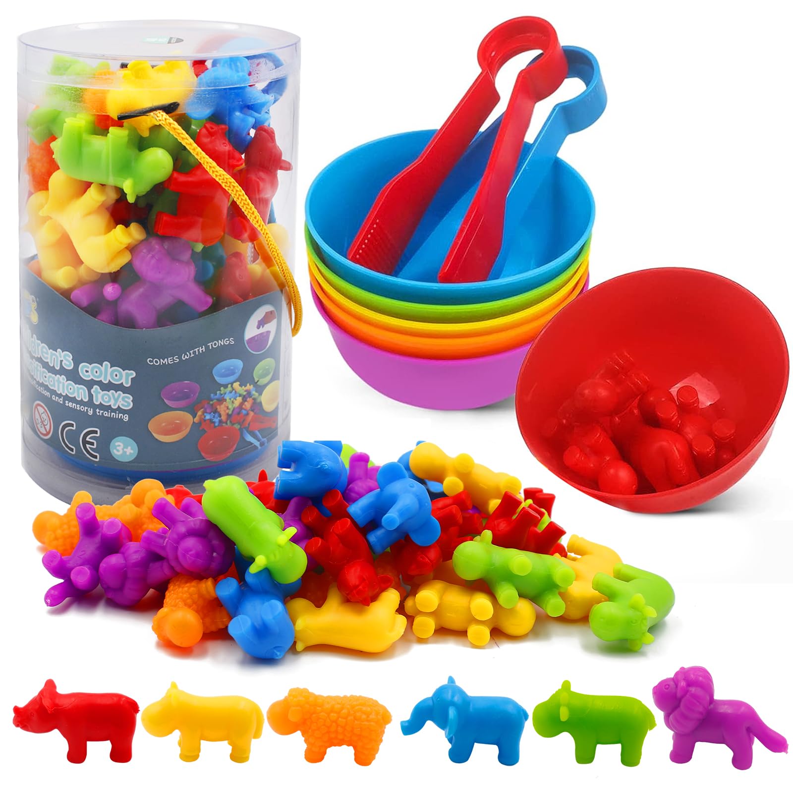 Montessori Counting Rainbow Toys, Matching Game with Sorting Bowls, Tweezers, Color Sorting and Math Skills Game Educational Learning Toys & Gifts for Children 3 4 5+ Years