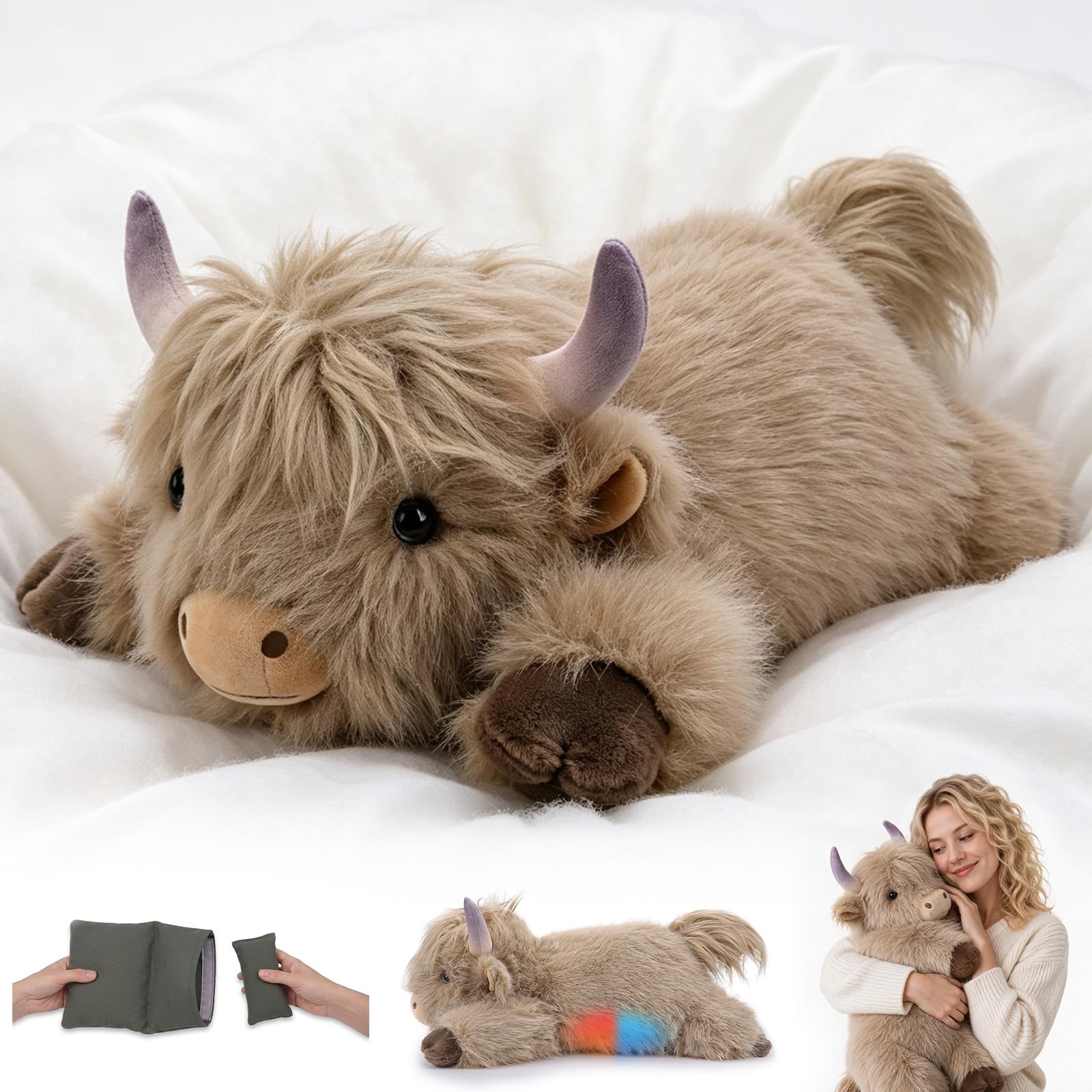 SQEQE Giant Highland Cow Plush Toy Large Weighted Stuffed Animals 51CM