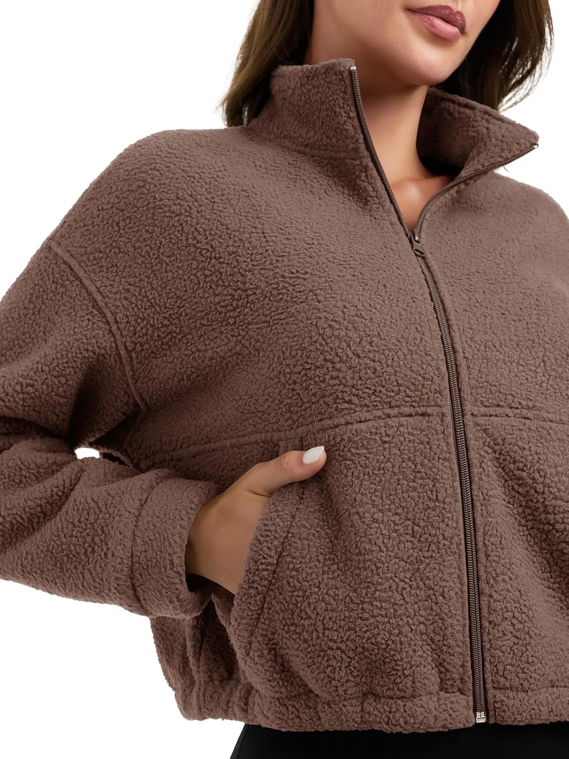 PINKMSTYLE Women Zip Up Fleece Sherpa Jacket Coat - Winter Warm Trendy Cropped Sweatshirt for Casual,Workout - Image 5