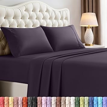 Utopia Bedding Queen Size Sheet Set 4 Piece Bed Sheets, Soft and Breathable Microfiber, Includes 1 Fitted Sheet, 1 Flat Sheet and 2 Pillowcases Oeko-Tex - Dark Purple