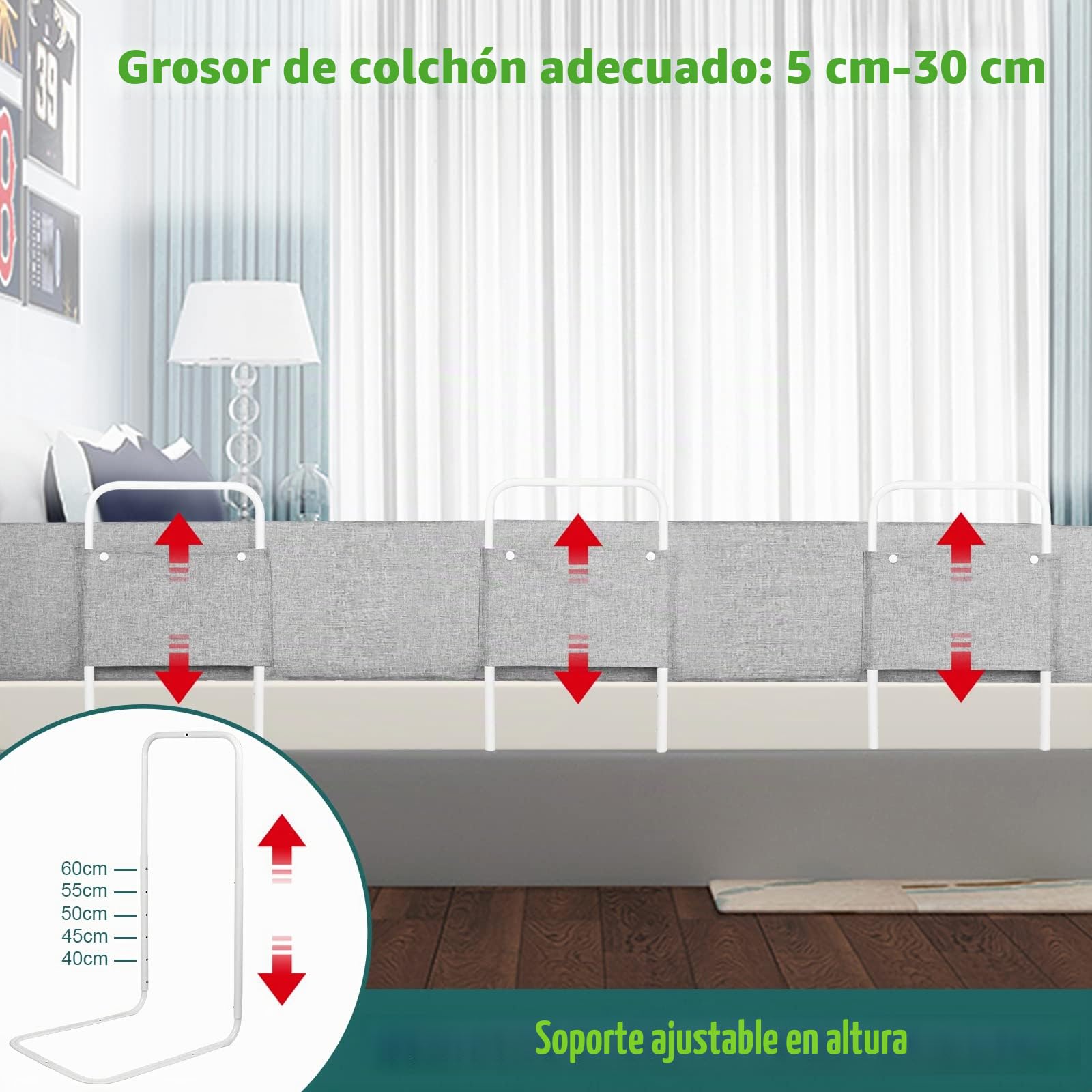 Froadp 150 cm Protector de borde de la cama infantil, altura ajustable, barandilla antideslizante para cama con cremallera, paquete suave, barandilla de seguridad para niños pequeños y bebés
