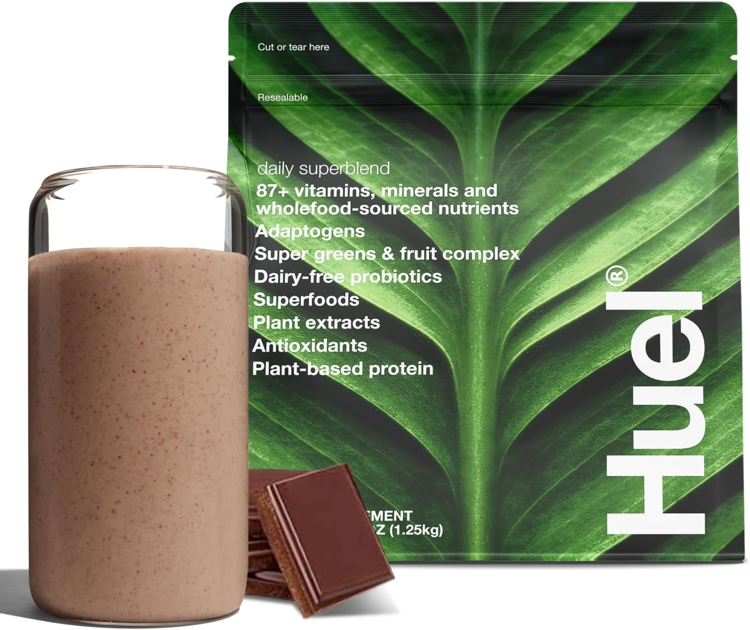 Huel Daily Superblend Chocolate Powder | 25g Plant Based Protein | Super Greens Powder | 87 Vitamins, Minerals, and Wholefood-Sourced Ingredients |19 Servings | Scoop not included to reduce plastic - Image 1 of 7