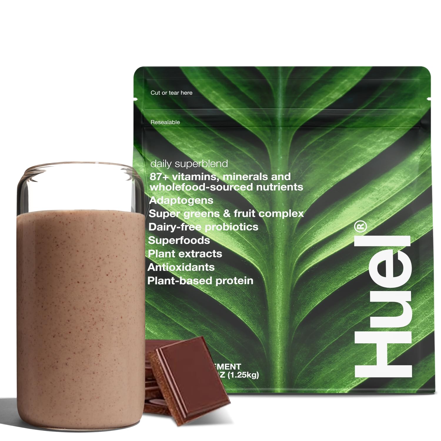 Daily Superblend Chocolate Powder | 25g Plant Based Protein | Super Greens Powder | 87 Vitamins, Minerals, and Wholefood-Sourced Ingredients |19 Servings | Scoop not included to reduce plastic