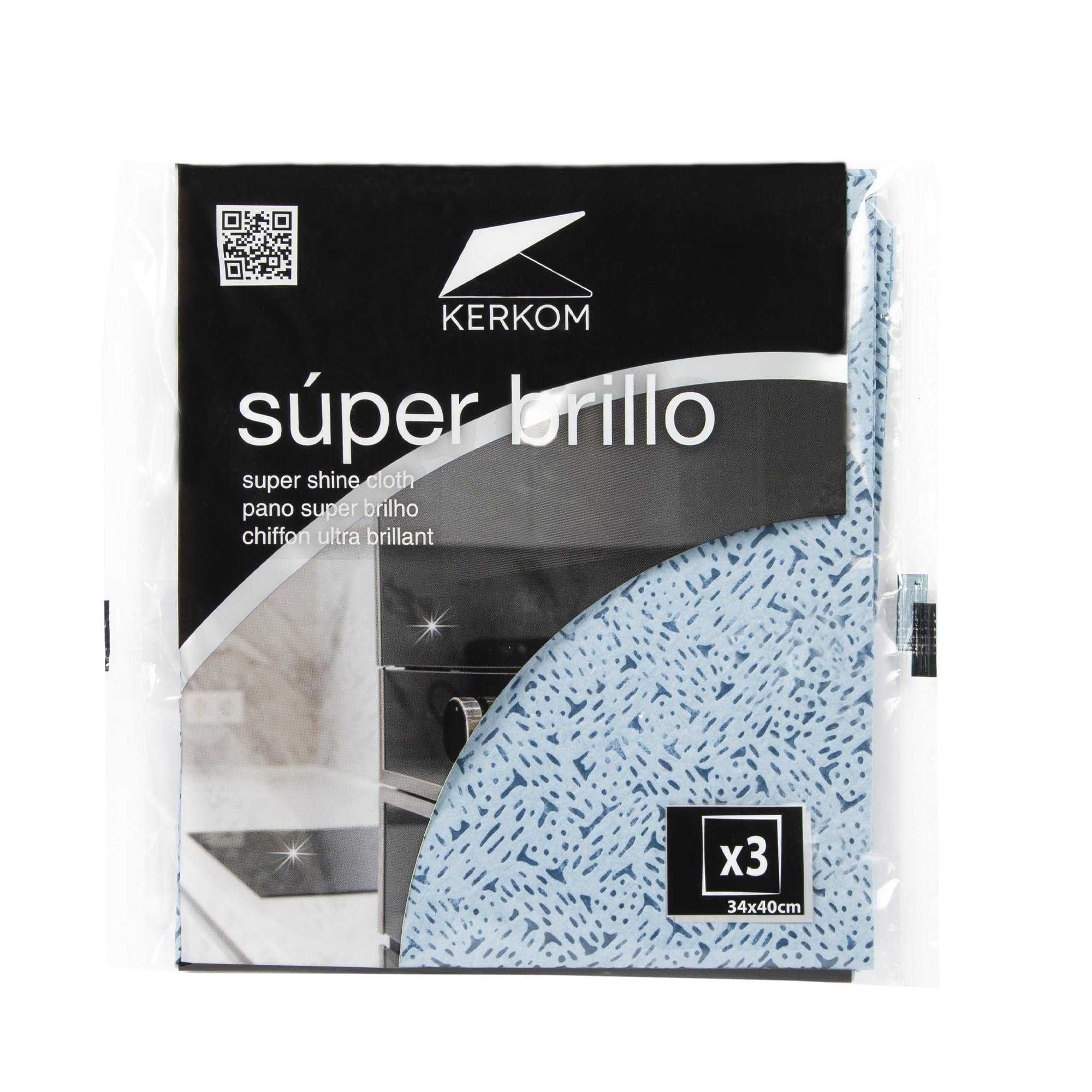 KERKOM Bayetas Super Brillo 34 x 40 cm – Pack 3 Unidades | Doble Textura Meltblown Ultrafin | Súper Absorbentes y Sin Pelusas | Especial para Cristales, Vitrocerámica y Metales