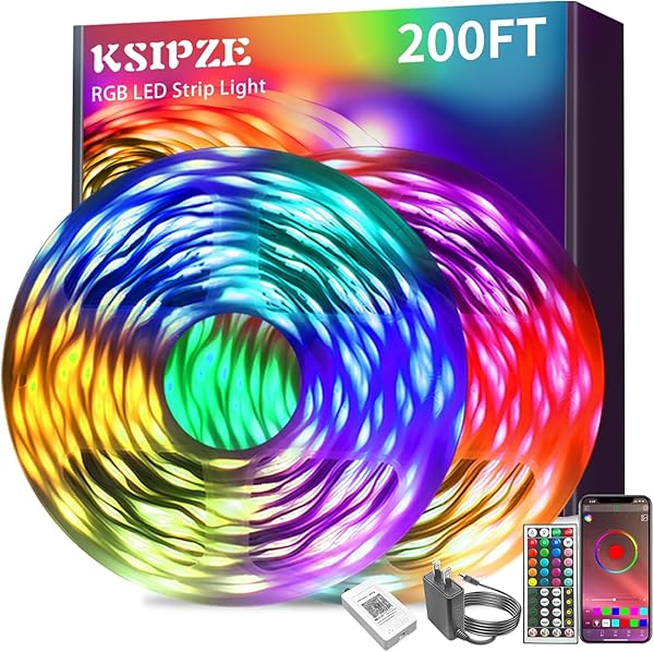KSIPZE 200ft (2x100ft) Led Strip Lights RGB Music Sync Color Changing Bluetooth Led Lights with Smart App Control Remote Led Lights for Bedroom Room Lighting Flexible Home Décor