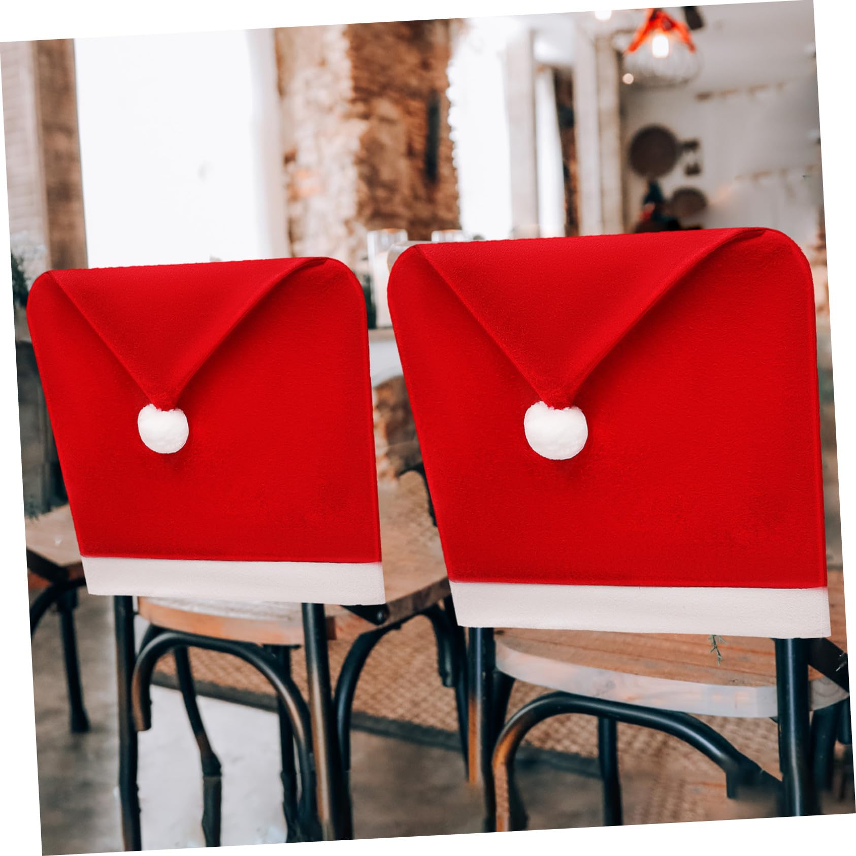 10 Piezas Pack Fundas para Sillas de Comedor Navideñas Rojas Diseño Gorro de Navidad para Decoración Festiva Hogar
